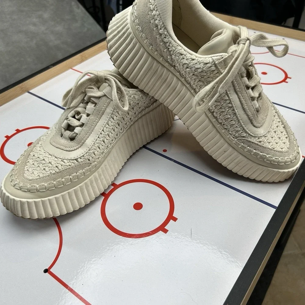 Dolce Vita Dolen Womens Shoes Beige Knit Sneakers‎ Chunky Low Top Fashion US 9